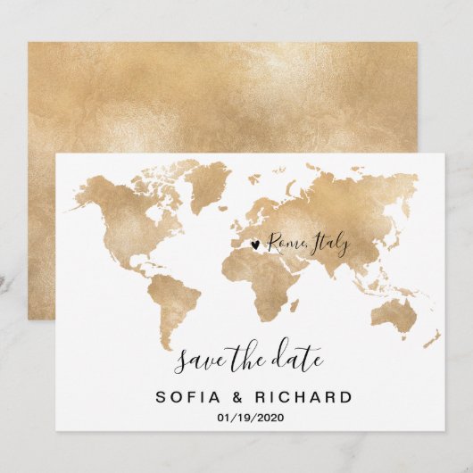 Carte du monde de destination de mariage cœur amov (Devant / Derrière)