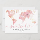 Carte du monde de destination de mariage Cœur rose (Devant)