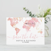 Carte du monde de destination de mariage Cœur rose (Debout devant)