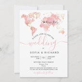 Carte du monde de destination de mariage Invitatio (Devant)