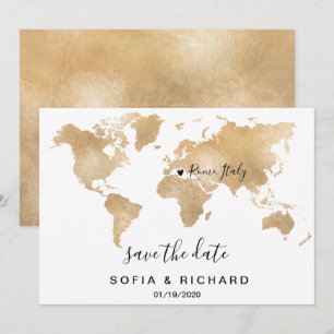 Carte du monde de destination de mariage or cœur a