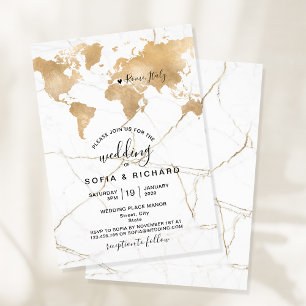 Carte du monde de destination de mariage or cœur a