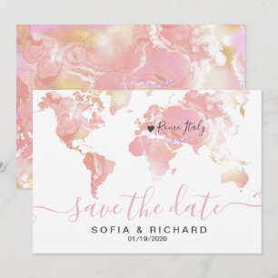 Carte du monde de destination de mariage Rose Coeu