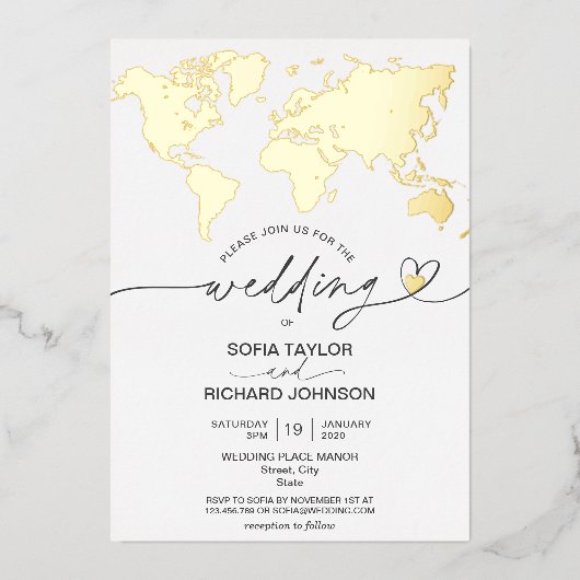 Carte du monde de destination de mariage Typograph (Recto)