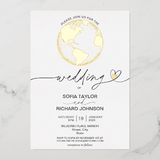 Carte du monde de destination de mariage Typograph (Recto)