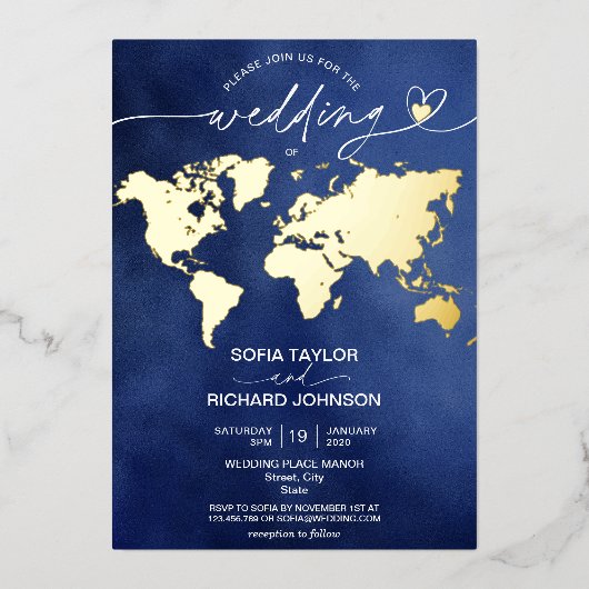 Carte du monde de destination de mariage typograph (Recto)