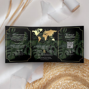 Carte du monde de destination tropicale en or noir