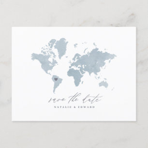 Carte du monde de l'aquarelle bleue faire-part mar