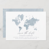 Carte du monde de l'aquarelle bleue mariage (Devant / Derrière)