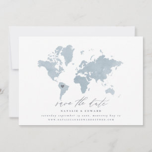 Carte du monde de l'aquarelle bleue mariage