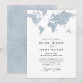 Carte du monde de l'aquarelle bleue Voyage mariage (Devant / Derrière)