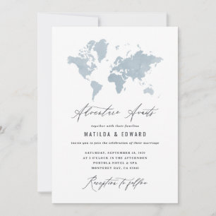 Carte du monde de l'aquarelle bleue Voyage mariage