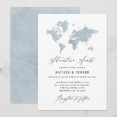 Carte du monde de l'aquarelle bleue Voyage mariage (Devant / Derrière)