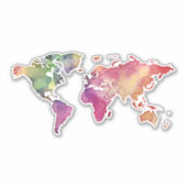 Carte du monde de l'aquarelle cool Sticker vinyle (Devant)