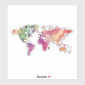 Carte du monde de l'aquarelle cool Sticker vinyle (Feuille)