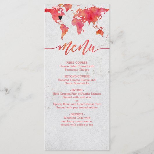 Carte du monde de l'aquarelle Menu de mariage de d (Devant)