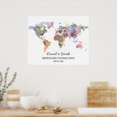 Carte du monde de l'aquarelle poster de l'art abst (Cuisine)