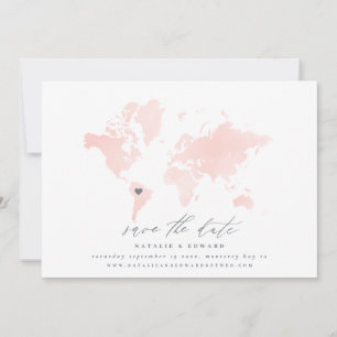 Carte du monde de l'aquarelle rose mariage