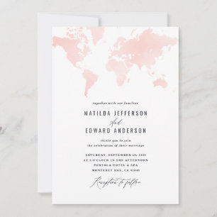 Carte du monde de l'aquarelle rose Voyage mariage