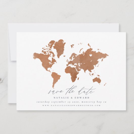 Carte du monde de l'aquarelle rouille mariage (Devant)