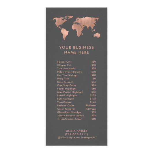 Carte du monde de l'or Rose Faux | Menu Service Li (Devant)