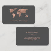 Carte du monde de l'or Rose Faux sur le gris fumé (Devant / Derrière)