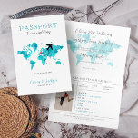 Carte du monde de mariage de destination Mint & Bl<br><div class="desc">Destination Mariage Passport Mint & Blue World Map Invitation</div>