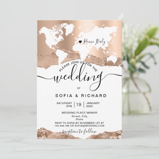 Carte du monde de mariage de destination Rose Gold (Debout devant)