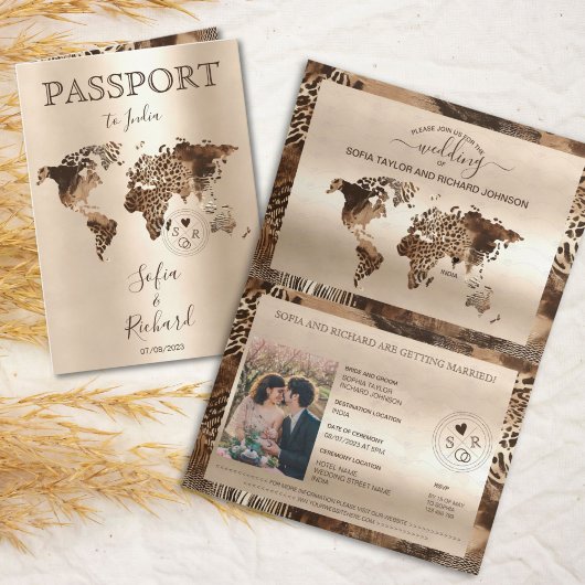 Carte du monde de mariage de safari boho léopard P
