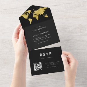 Carte du monde dorée Destination de voyage Code Qr