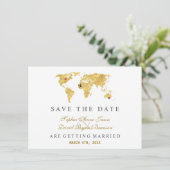 Carte du monde dorée élégante pour mariage (Debout devant)