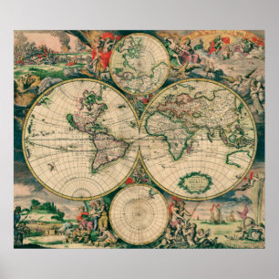 Carte du monde du 17ème siècle - Poster