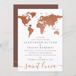 Carte du monde du cuivre Destination Wedding