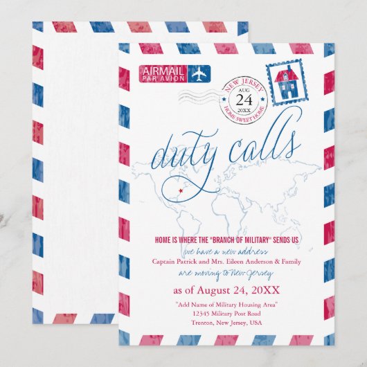 Carte du monde du New Jersey Airmail Military Movi (Devant / Derrière)