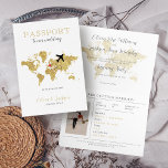 Carte du monde du passeport de mariage de destinat<br><div class="desc">Destination Mariage Passport Gold World Map Invitation</div>