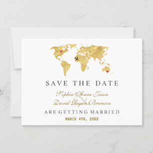 Carte du monde élégante destination or mariage