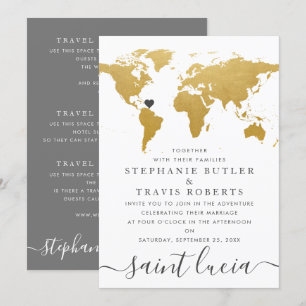 Carte du monde élégante or et grise Mariage à l'ét