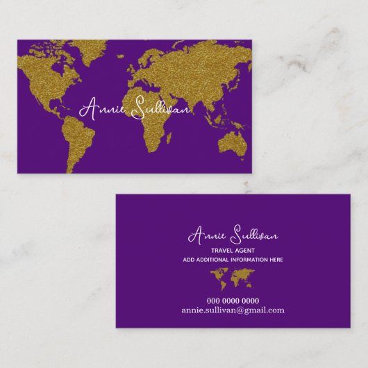 Carte du monde Faux Gold Agent de voyage Purple (Devant / Derrière)