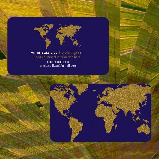 Carte du monde Faux Gold Blue Travel Agent