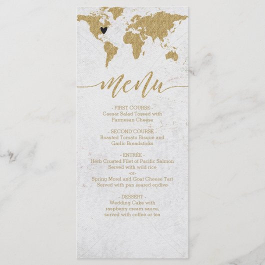 Carte du monde Gold Foil Menu de mariage de destin (Devant)
