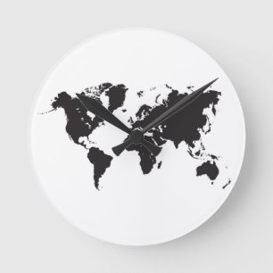 carte du monde horloge noir et blanc