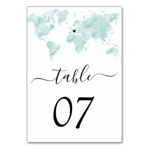 Carte du monde mariage Aquarelle Coeur amovible