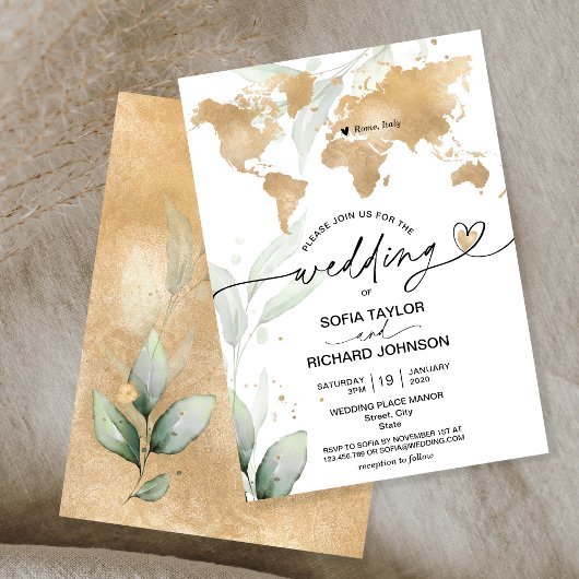 Carte du monde mariage Destination Gold Floral
