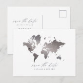 Carte du monde métallique en argent faire-part (Devant / Derrière)