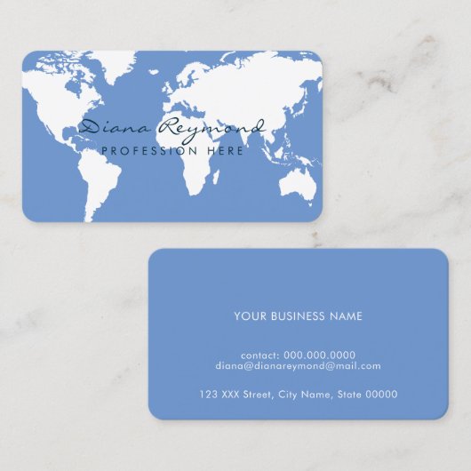 Carte du monde moderne sur bleu (Devant / Derrière)