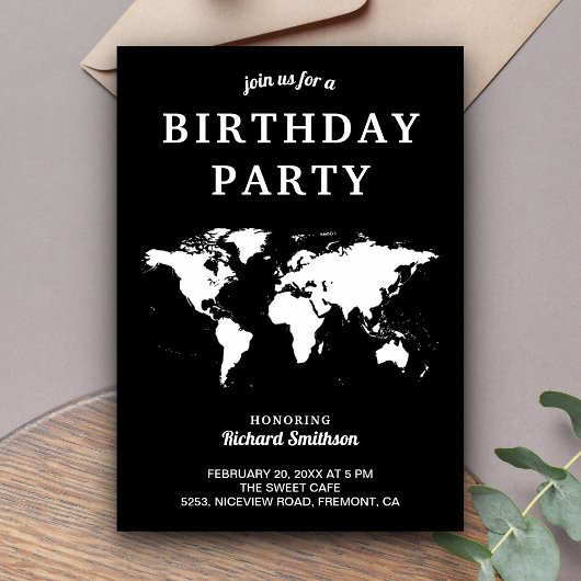 Carte du monde noir et blanc Anniversaire