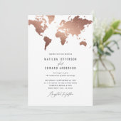 Carte du monde or rose métal Voyage mariage (Debout devant)