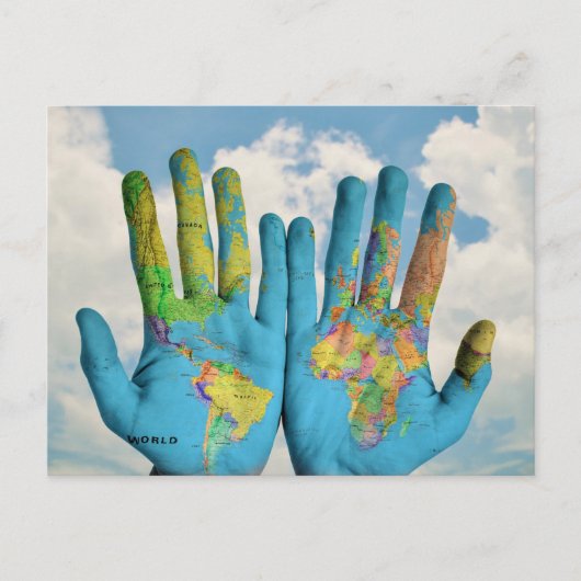 Carte du monde peint en couleurs dans les mains, p (Devant)