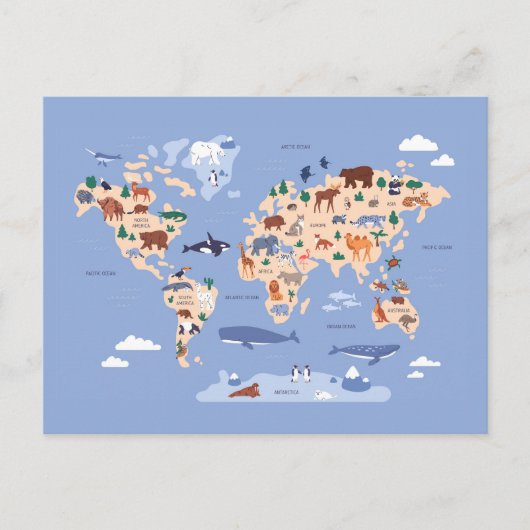 carte du monde pour enfants avec animaux (Devant)