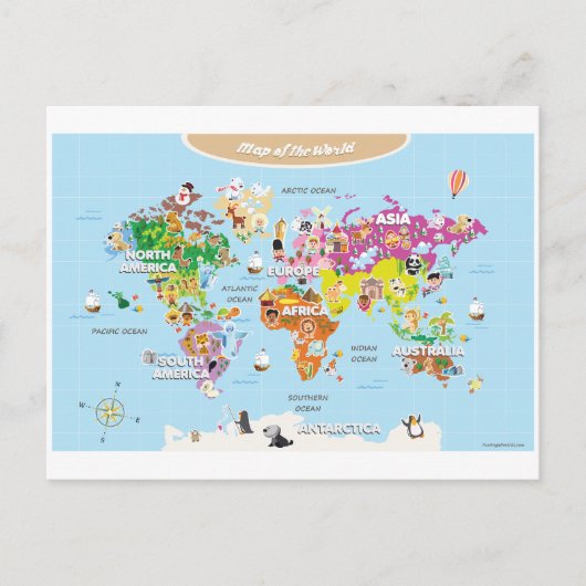 Carte du monde pour les enfants - mignonne et amus (Devant)